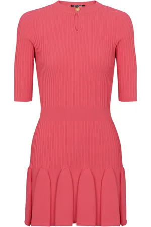 Balmain Kjole, Dame, Lyserød, M, Uld, Flared Strikkjole