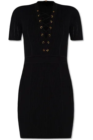 Balmain Kjole, Dame, Sort, 2XS, Uld, Rillet kjole