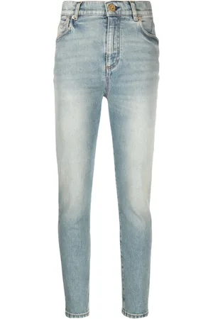 Balmain Jeans, Dame, Blå, L, Bomuld, Blå Skinny Jeans med Medium Talje og Casual Stil