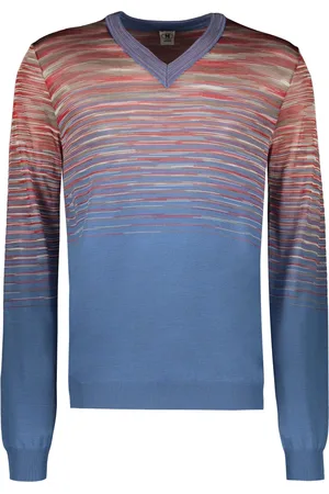 M Missoni Strik, Herre, Flerfarvet, L, Uld, Stribet Uld V-hals Sweater