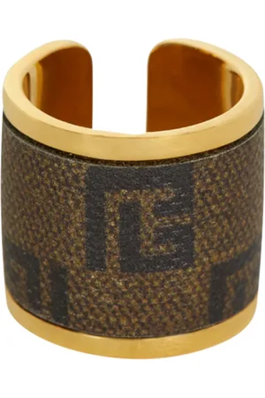 Balmain Tilbehør, Dame, Brun, L, Uld, Metal og lærred mini monogram ring
