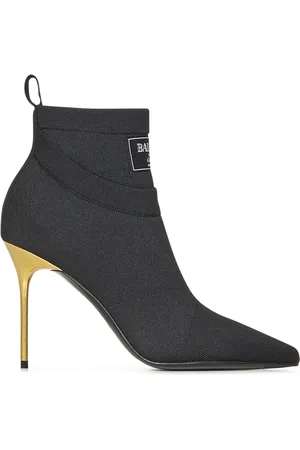 Balmain Sko, Dame, Sort, 39 EU, Uld, Sorte ankelstøvler med guld stilet