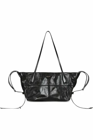 Balmain Taske, Dame, Sort, ONE SIZE, Læder, Spor skinnende læder tote taske