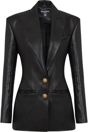 Balmain Jakke, Dame, Sort, XS, Læder, 2-knaps Læderblazer