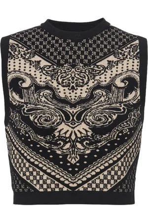 Balmain Top, Dame, Sort, S, Uld, Monogram og Paisley Strikket Tanktop