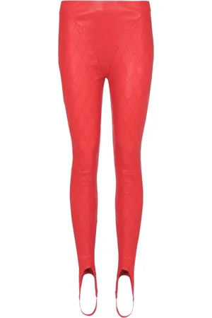 Balmain Bukser, Dame, Rød, L, Læder, Topstitched læder leggings