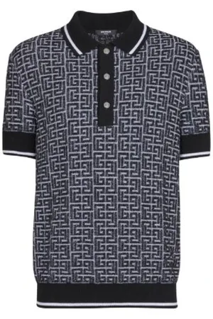 Balmain Strik, Herre, Sort, L, Uld, Merino Uld Strik Polo Skjorte