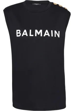 Balmain Top, Dame, Sort, XS, Bomuld, Elegant Logo Print Sleeveless Top