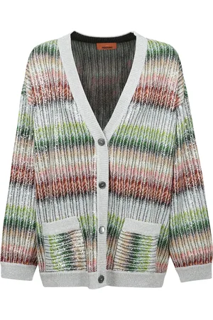Missoni Strik, Dame, Flerfarvet, M, Uld, Stribet Cardigan med Sænkede Skuldre