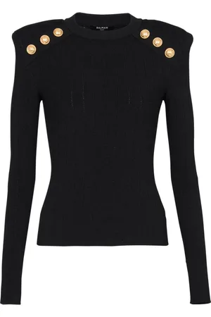 Balmain Strik, Dame, Sort, XS, Uld, Striktrøje med knappedetaljer