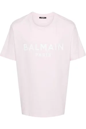 Balmain Top, Herre, Lyserød, 2XL, Bomuld, Logo Print T-Shirt