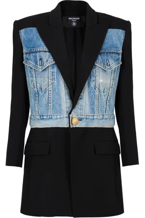 Balmain Jakke, Dame, Sort, S, Uld, 1-knap bi-materiale jakke
