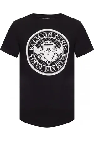 Balmain Top, Herre, Sort, 2XL, Bomuld, Bomuld Velvet Logo T-Shirt - Klassisk Sort