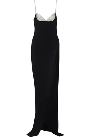 Balmain Kjole, Dame, Sort, S, Polyester, Lang broderet strikkjole med slids