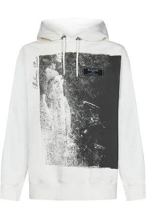 Balmain Sweathshirts & Hoodies, Herre, Hvid, M, Bomuld, Hvid Bomuldshættetrøje med Fotografisk Print