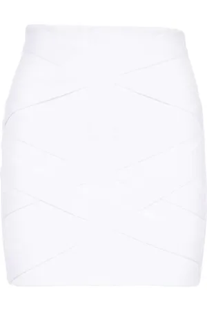 Balmain Nederdel, Dame, Hvid, L, Nylon, Strikket kort nederdel i hvid