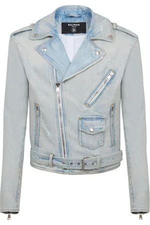 Balmain Jakke, Herre, Blå, L, Denim, Denim biker jakke