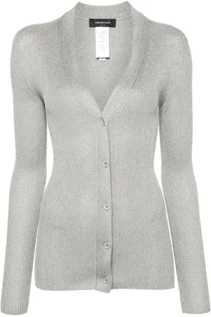 Fabiana Filippi Strik, Dame, Hvid, XS, Uld, Lysegrå Strik Cardigan