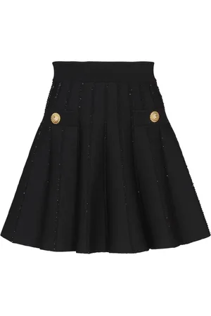 Balmain Nederdel, Dame, Sort, S, Uld, Flared strikket nederdel med glitrende striber