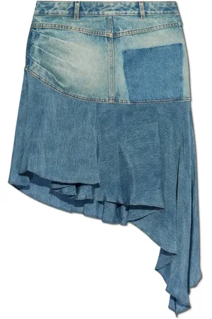 Balmain Nederdel, Dame, Blå, S, Denim, Nederdel med asymmetrisk snit
