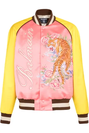 Balmain Jakke, Herre, Flerfarvet, L, Polyester, Tiger broderet bomber