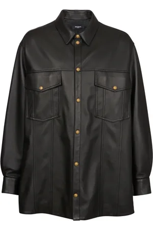 Balmain Skjorte, Herre, Sort, L, Læder, Læder overshirt