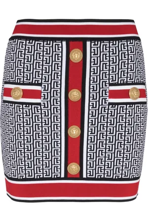 Balmain Nederdel, Dame, Flerfarvet, S, Polyester, Striknederdel med knapper