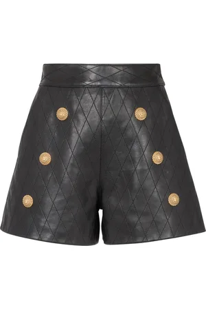 Balmain Shorts, Dame, Sort, M, Læder, Forede lædershorts med 6 knapper