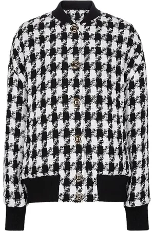 Balmain Strik, Dame, Sort, XS, Uld, Sort og hvid Houndstooth Bomberjakke