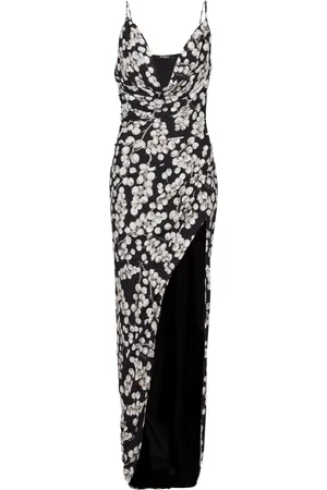 Balmain Kjole, Dame, Sort, XS, Lang kjole med ribsprint