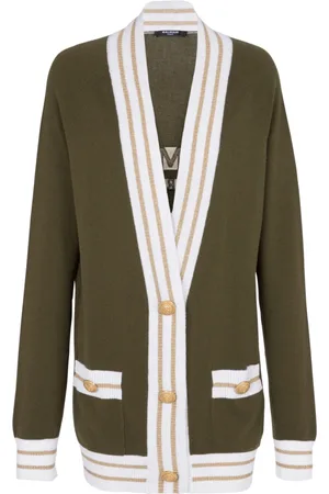 Balmain Strik, Dame, Grøn, XS, Cashmere, Cashmere cardigan med logo