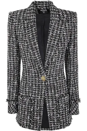 Balmain Jakke, Dame, Sort, XS, Tweed, Elegant Tweed Fitted Jacket