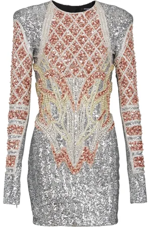 Balmain Kjole, Dame, Flerfarvet, 2XS, Uld, Kort broderet kjole