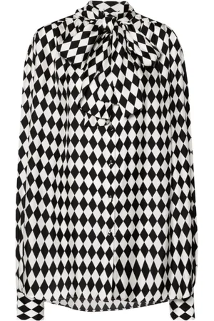 Balmain Bluser & Skjorter, Dame, Sort, XS, Diamantmønster Sort/Hvid Bluse