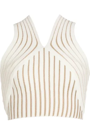 Balmain Top, Dame, Gul, S, Bomuld, Ribstrikket Krydset Beskåret Top