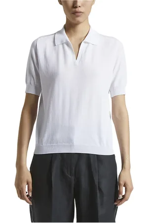 PESERICO SIGN Strik, Dame, Hvid, S, Bomuld, Ren bomuld crepe trikot polo shirt