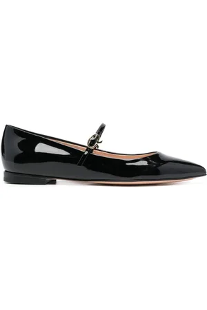 Gianvito Rossi Sko, Dame, Sort, 38 EU, Uld, Sorte flade sko med gulddetaljer