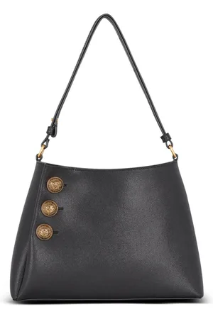 Balmain Taske, Dame, Sort, ONE SIZE, Uld, Emblème Skuldertaske i kornet kalveskind