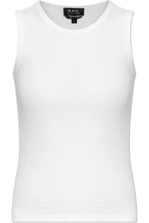 A.P.C. Top, Dame, Hvid, S, Bomuld, Ribbet top med broderet logo