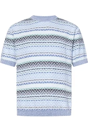 Missoni Top, Herre, Blå, XL, Bomuld, Blå Stribet Zig Zag T-shirt