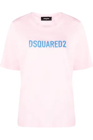 Dsquared2 Top, Dame, Lyserød, M, Bomuld, Lyserød T-shirt med trykt forpanel
