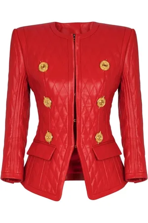 Balmain Jakke, Dame, Rød, M, Quilted Lambskin Jakke