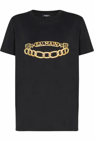 Balmain Top, Dame, Sort, 2XL, Bomuld, Kortærmet Kædeprint T-shirt
