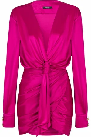 Balmain Kjole, Dame, Lyserød, S, Kort draperet interlock jersey kjole