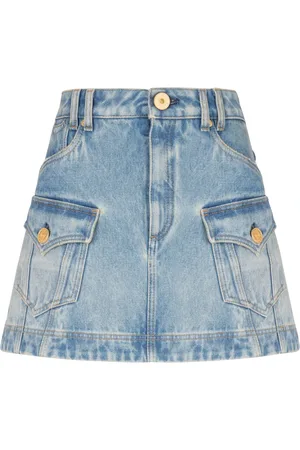 Balmain Nederdel, Dame, Blå, XS, Denim, Vestlig denim A-linje nederdel