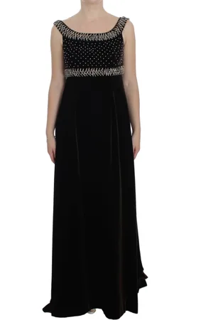 Dolce & Gabbana Kjole, Dame, Sort, XS, Bomuld, Brun Velvet Crystal Sheath Kjole Kjole