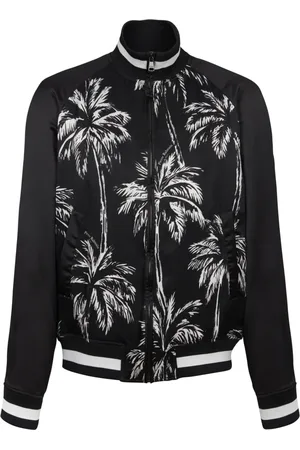 Balmain Jakke, Herre, Sort, XS, Satin, Printed Satin Palm Tree Bomber Jacket