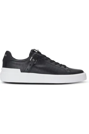Balmain Sko, Herre, Sort, 43 EU, Læder, B-Court B-Buzz sneakers i præget kalveskind