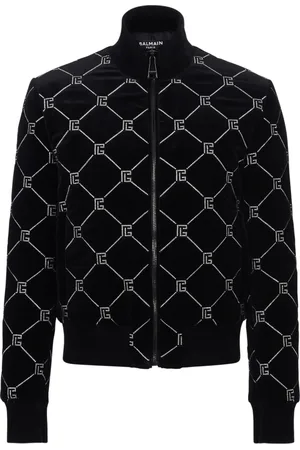 Balmain Jakke, Herre, Sort, L, Bomuld, Quiltet rhinsten bomberjakke