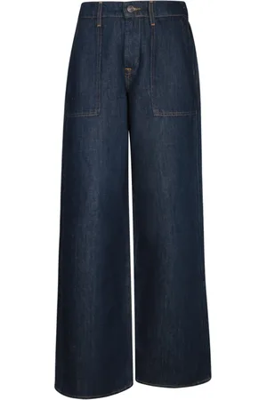 7 for all Mankind Jeans, Dame, Blå, W28, Bomuld, Bredbenede højtaljede jeans